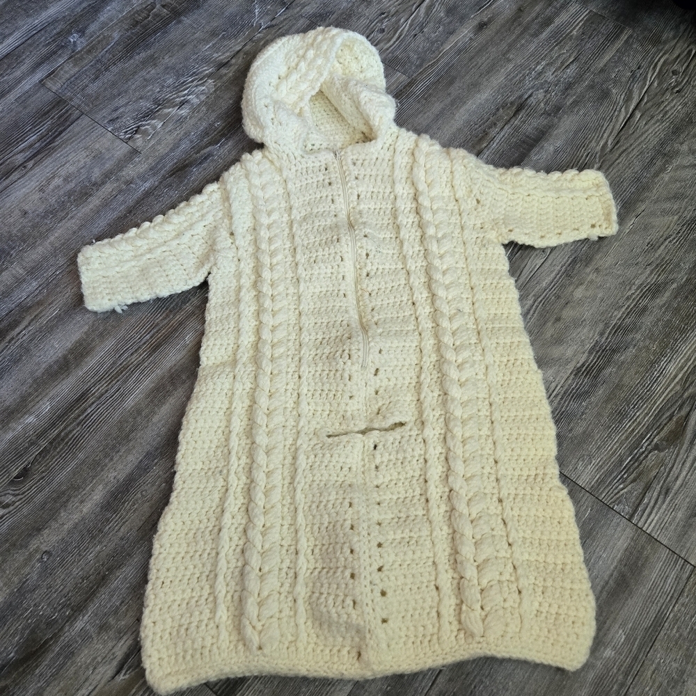 Cozy Cream Knit Hooded Baby Sleep Sack Handmade